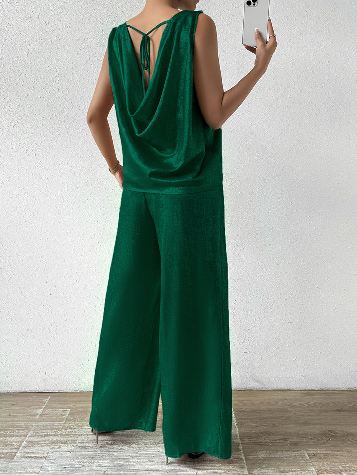 Green Sleeveless Back Cowl Jumpsuit