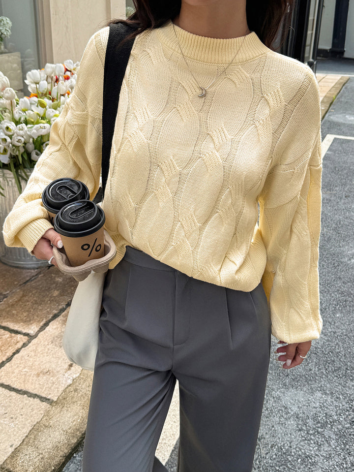 Cream Textured Solid Sweater