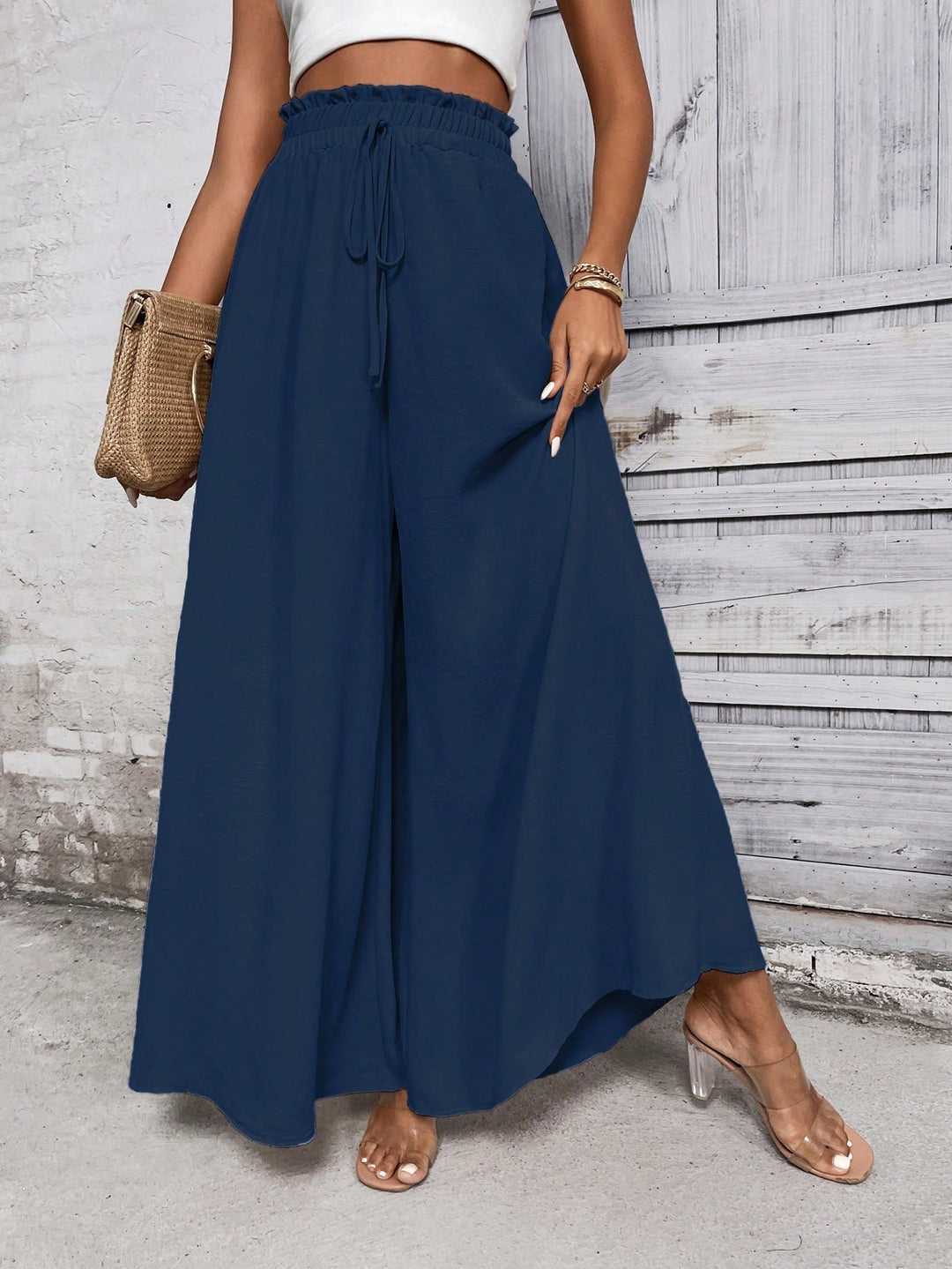 Blue Smocked Waist Pull Up Trouser