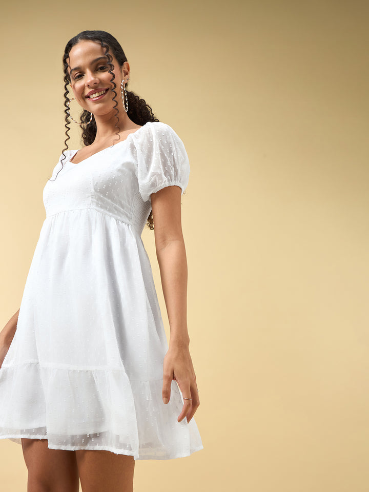 White Puff Sleeved Dress