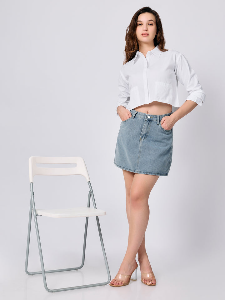 White Cropped Fitted Shirt