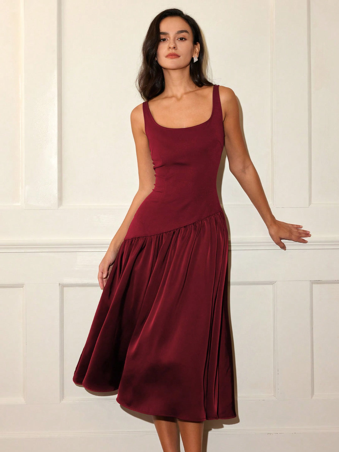 Maroon Flare Hem Sleeveless Dress