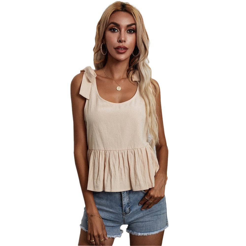 Khaki Shoulder Tie-Up Top