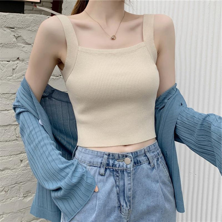 Beige Flat Sqaure Neck Tank Top