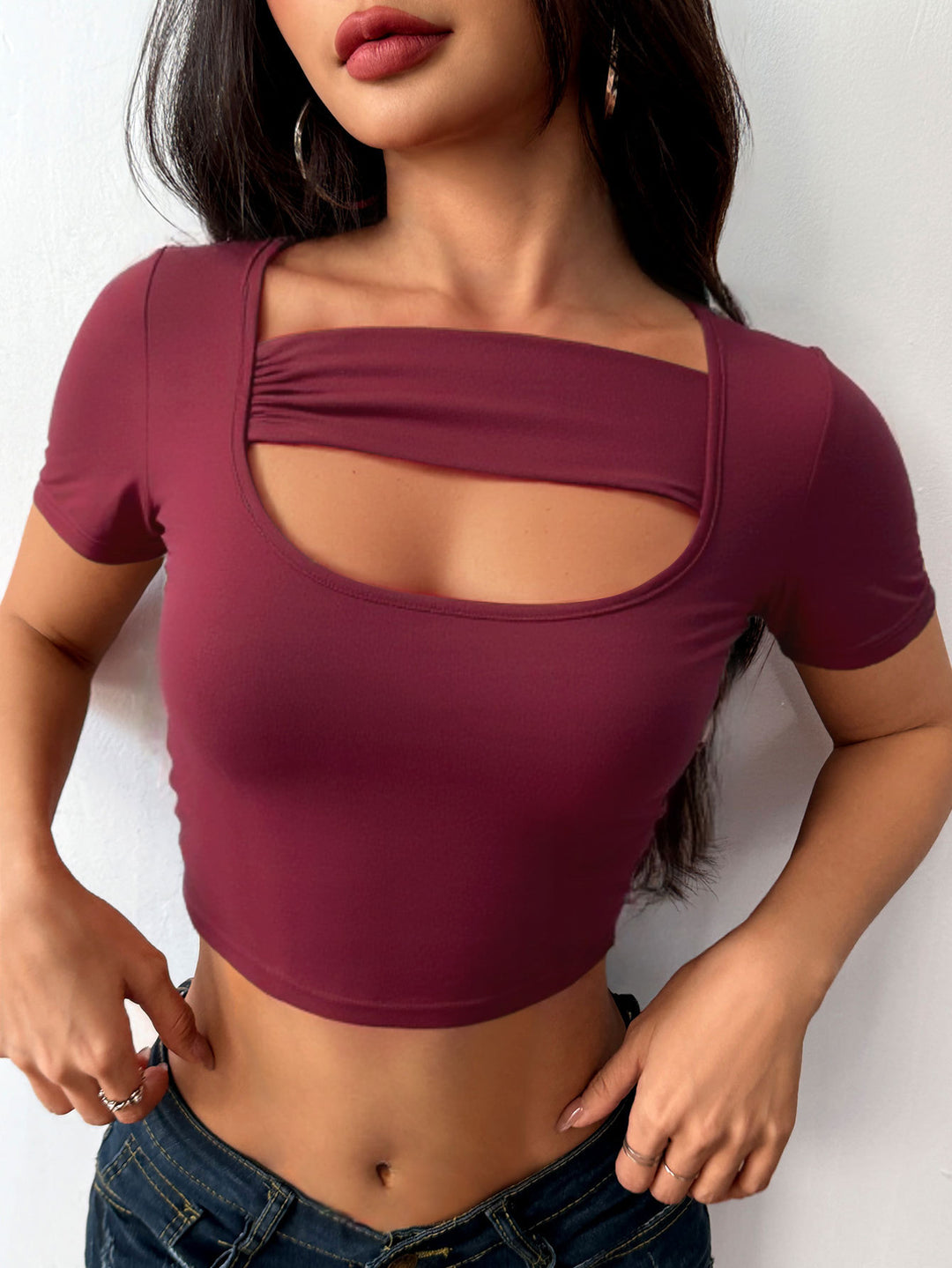 Red Short Sleeve Front Detail Top