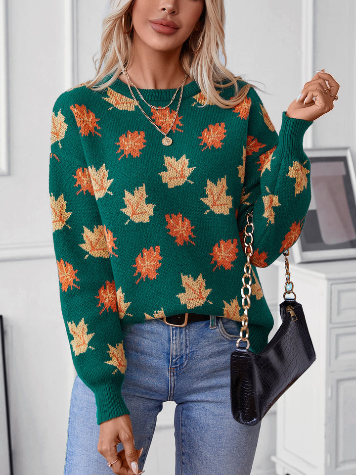 Green Full Sleeves Printed Sweater