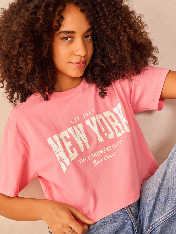 Pink Cropped Boxy Tshirt With Graphic