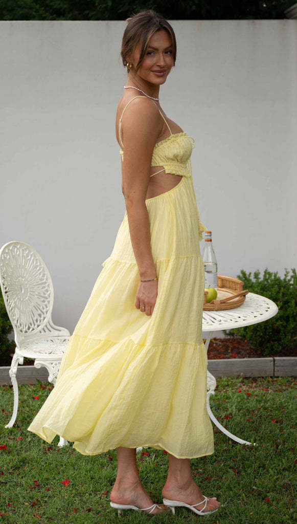 Yellow Noodle Strap Back Tie Up Dress