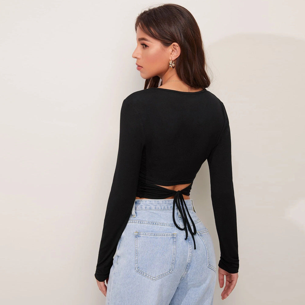 Black Fitted Top With Back Tie Up