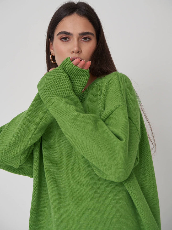 Lime Relaxed High Neck Solid Sweater