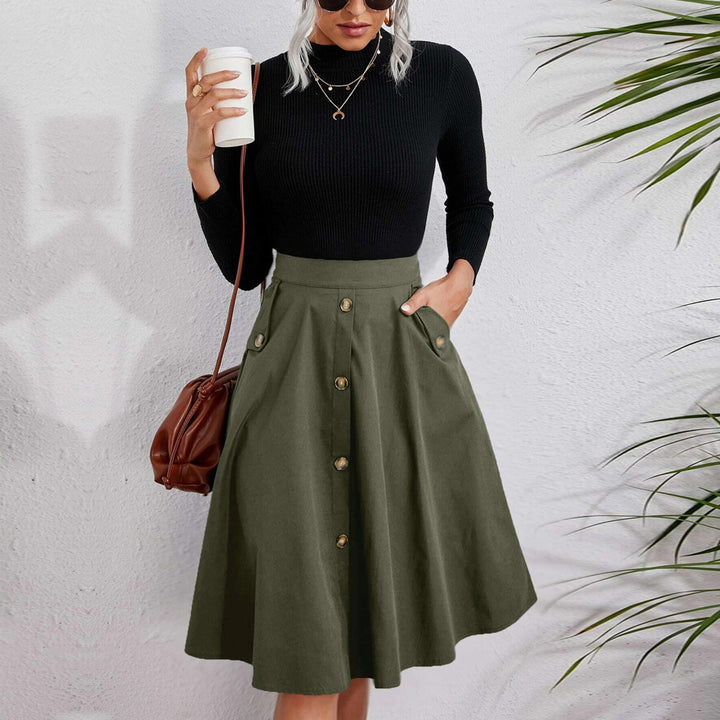 Green High Waist Front Buttoned Skirt