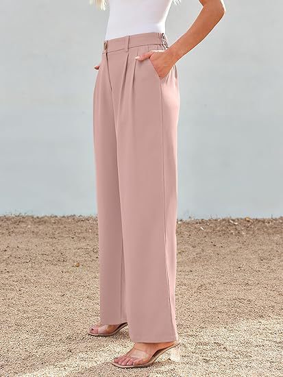 Pink Wide Leg Pleated Pants