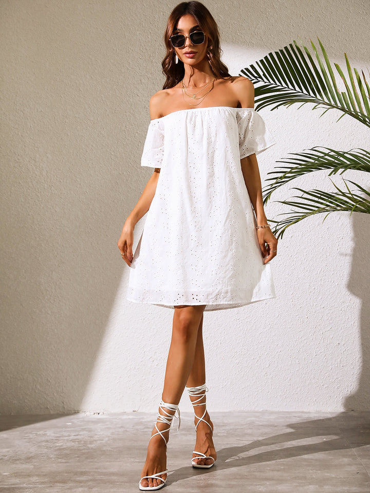 White Broad Neck Mini Dress