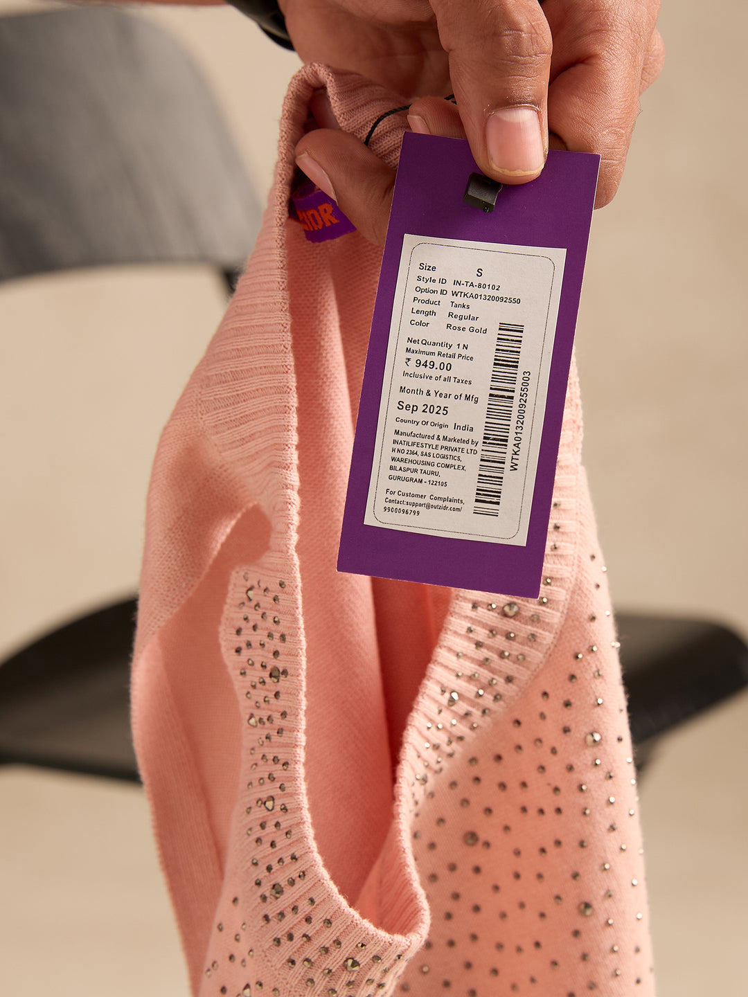 Rose Gold Halter Neck Studded Tank