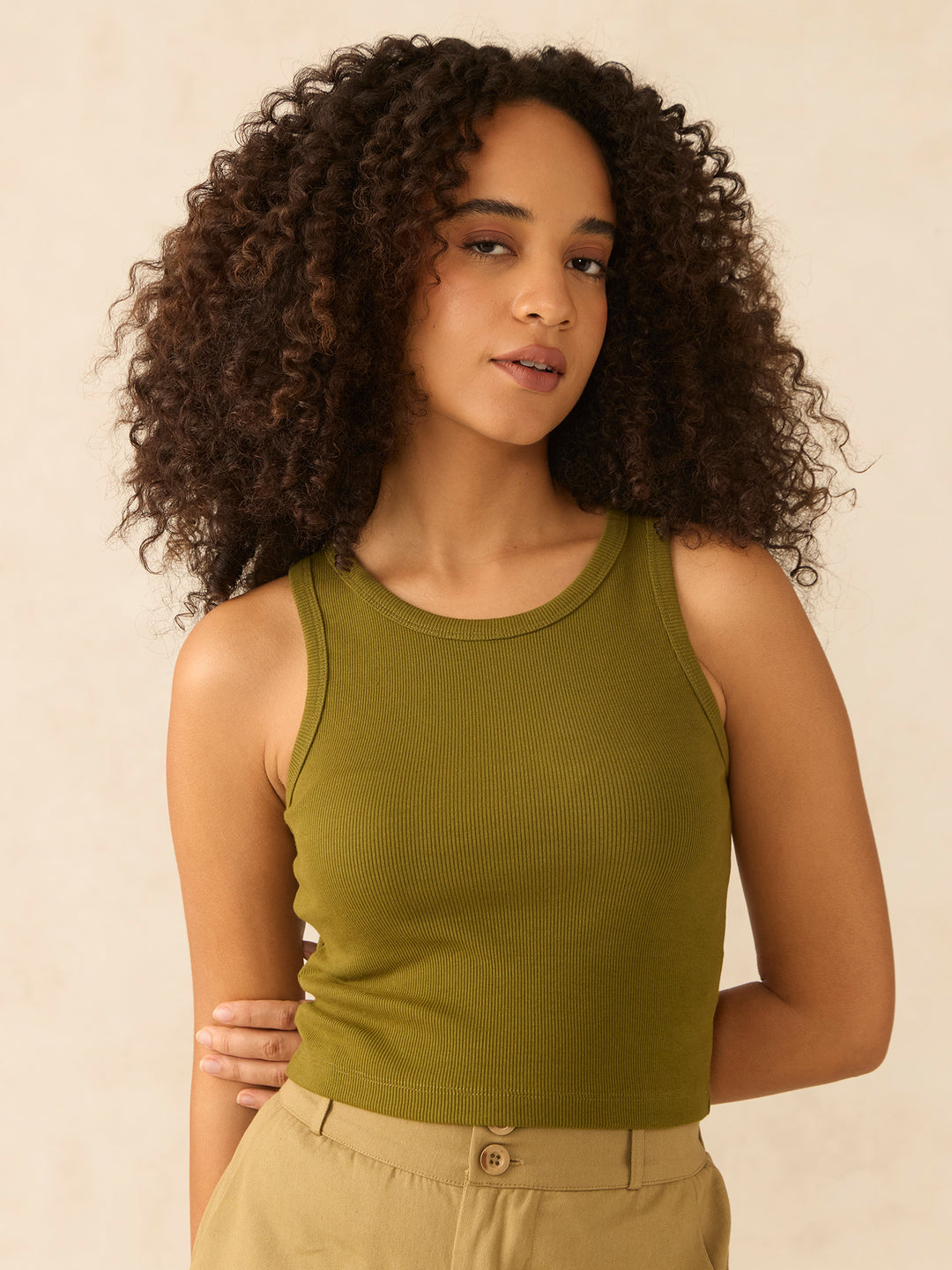 Green Ribbed Tank Top