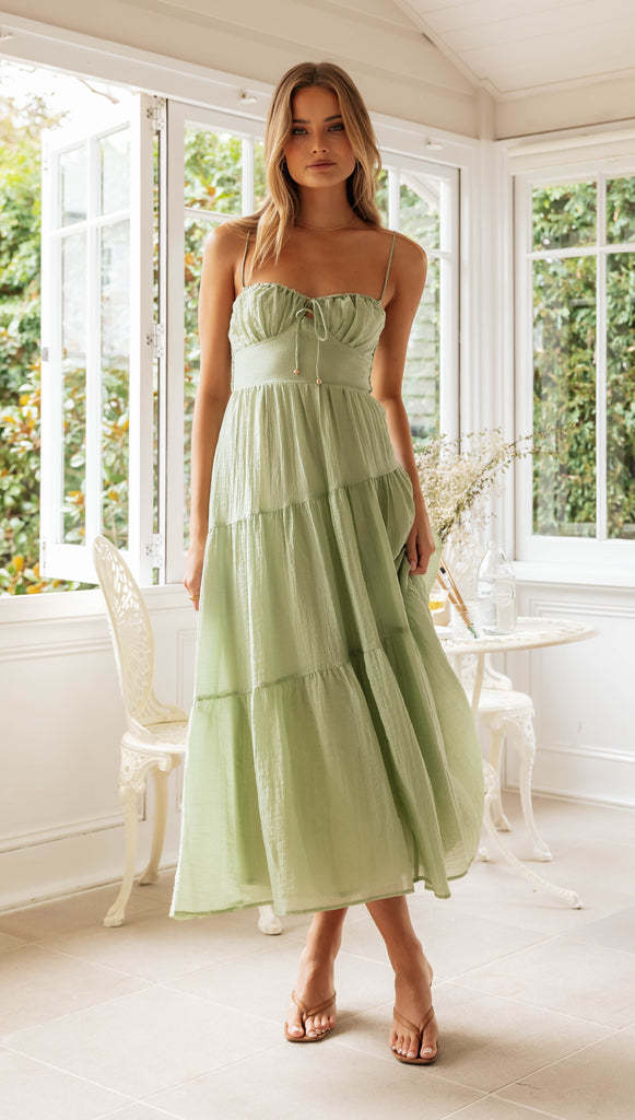 Green Smocked Bustier Strappy Dress