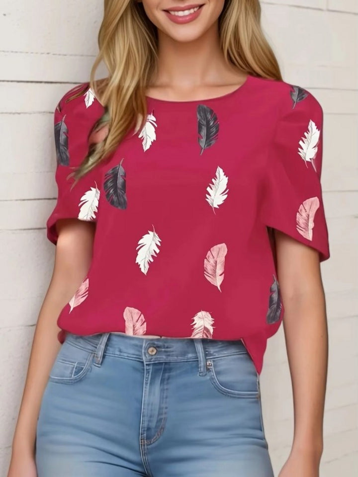 Pink Half Puff Sleeves Printed Top