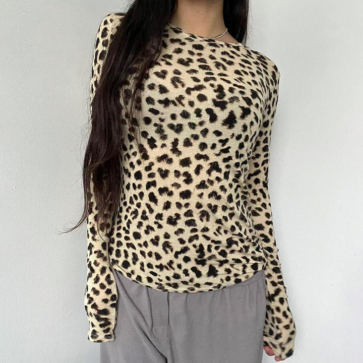 Beige Animal Print Full Sleeves Top