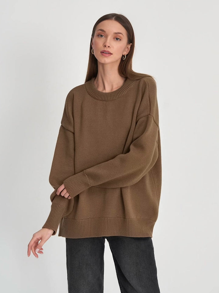 Brown Relaxed High Neck Solid Sweater