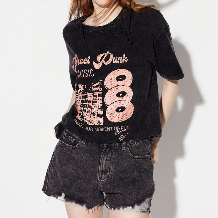Black Chest Print Graphic Tshirt