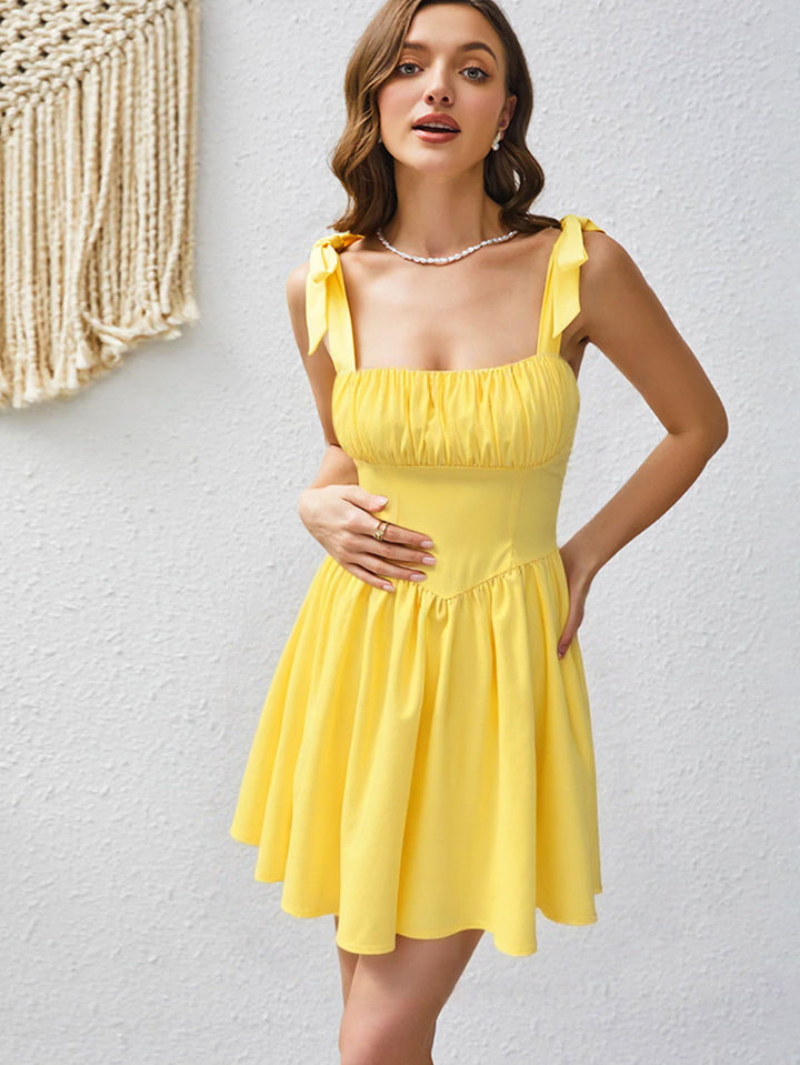 Lime Shoulder Tie-Up Corset Style Dress