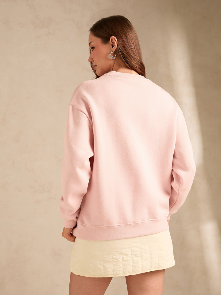 Pink Sequined Bow-Detail Russian Fleece Sweatshirt