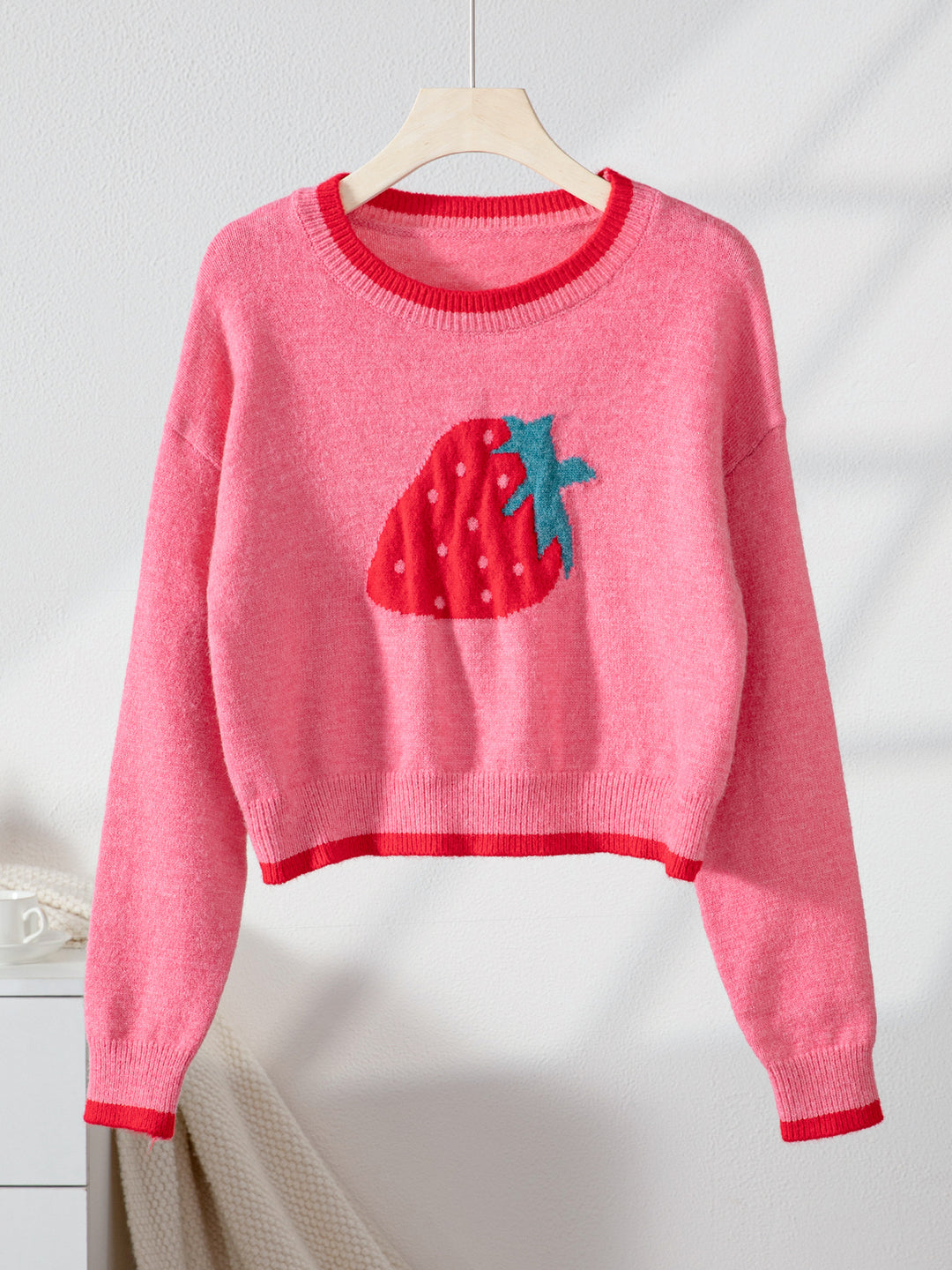 Pink Full Sleeves Printed Relaxed Sweater