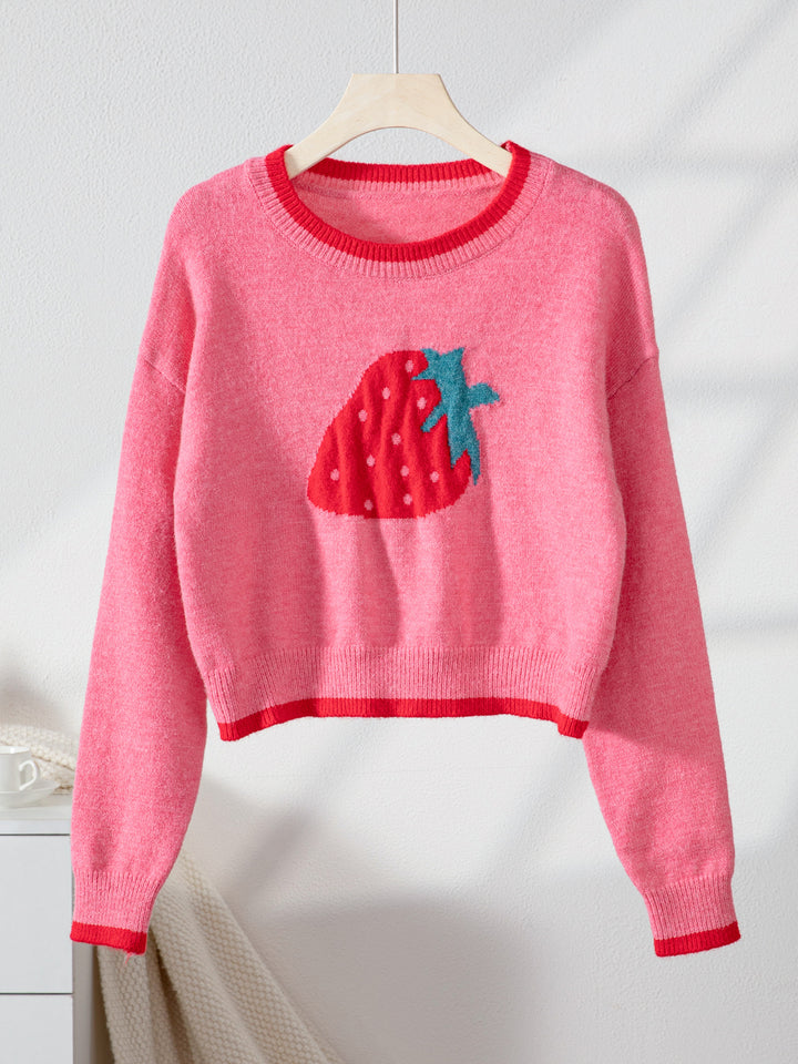 Pink Full Sleeves Printed Relaxed Sweater