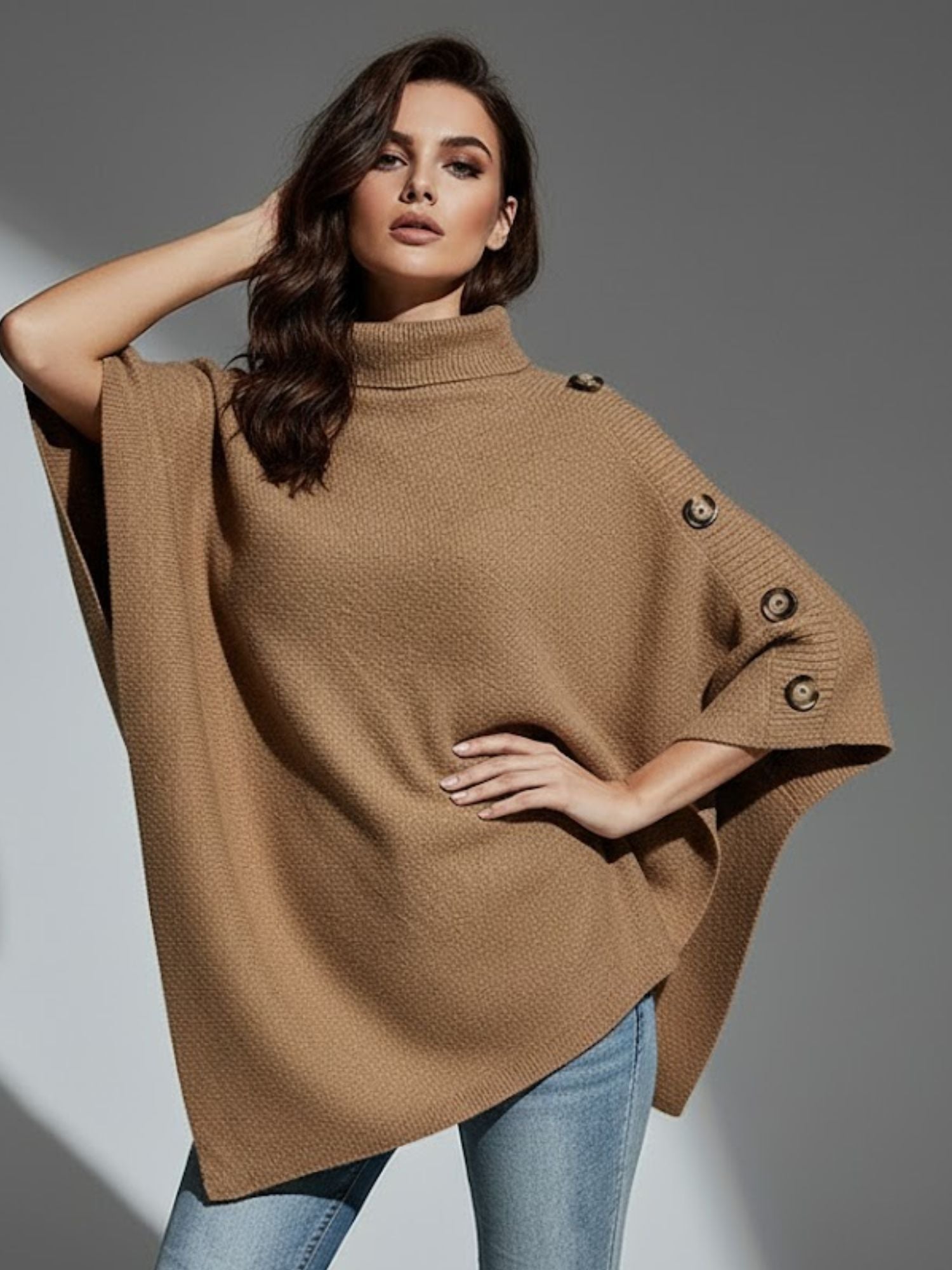 Brown Turtle Neck Cape Style Sweater