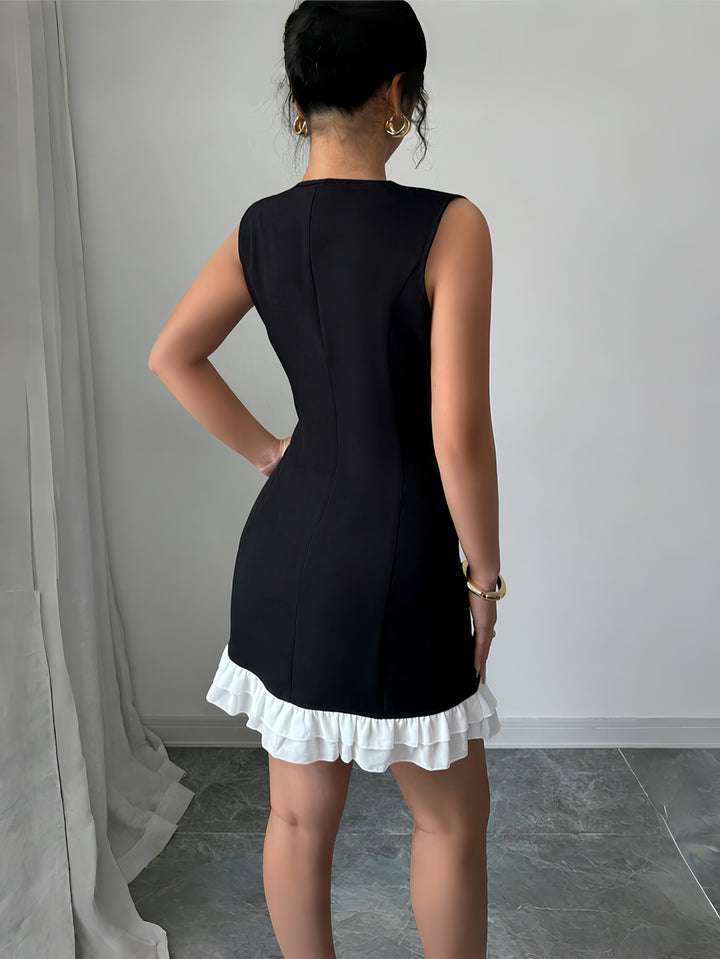 Black Crew Neck Ruffle Dress