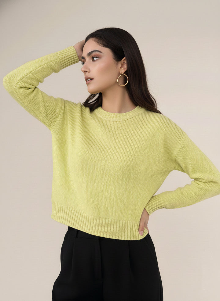 Lime Solid High Neck Sweater