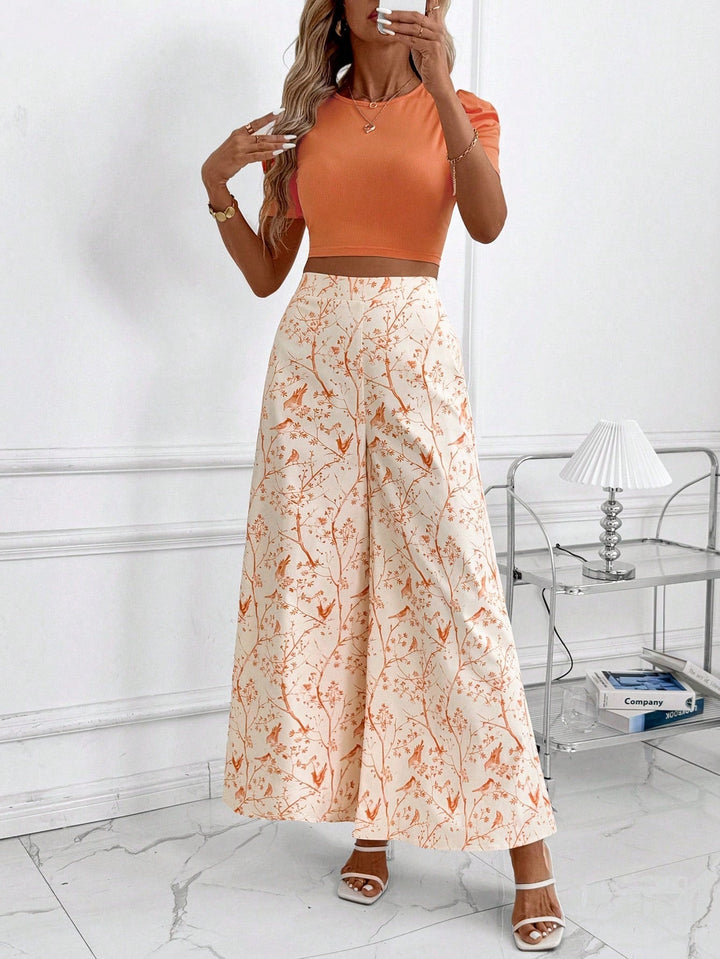 Orange Short Sleeve Fitted Top & Pant Set