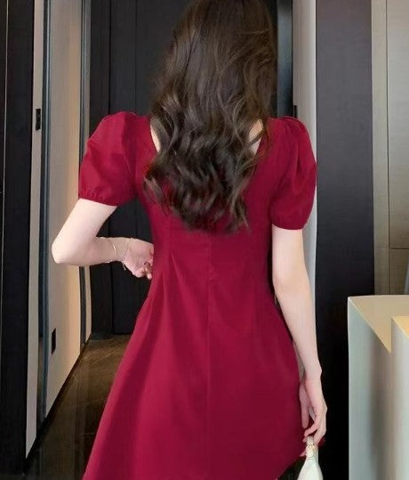 Red Square Neck A-Line Mini Dress