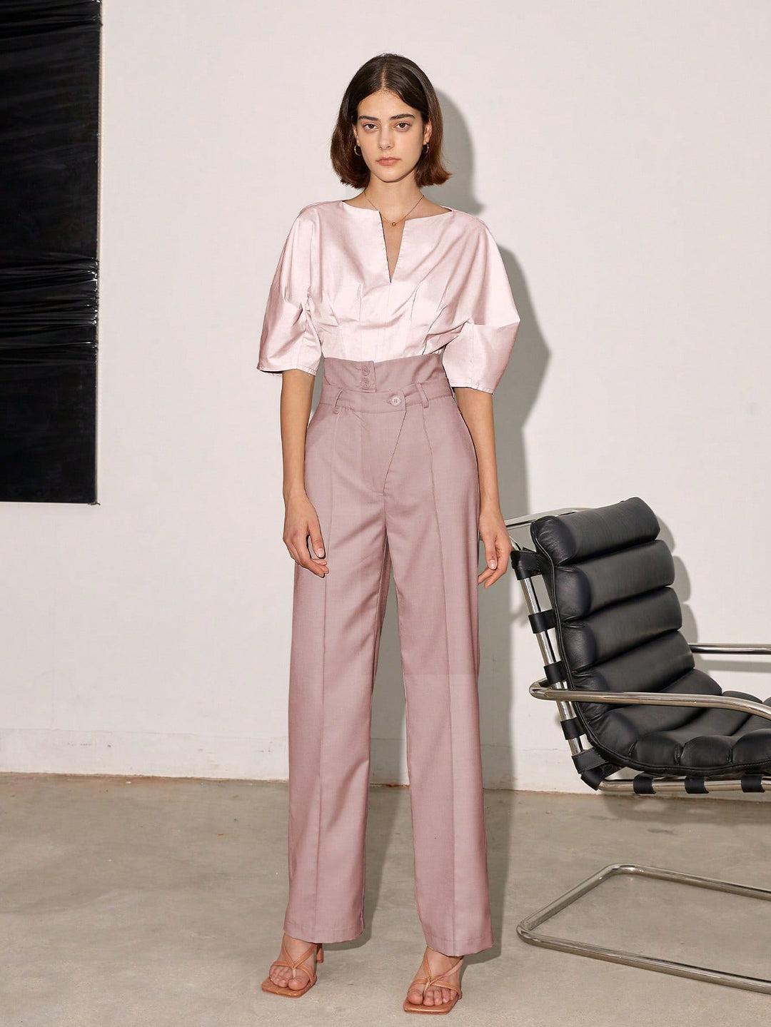 Nude High Waist Side Button Pant
