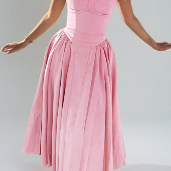 Pink Fit And Flare Midi Length Jacquard Dress