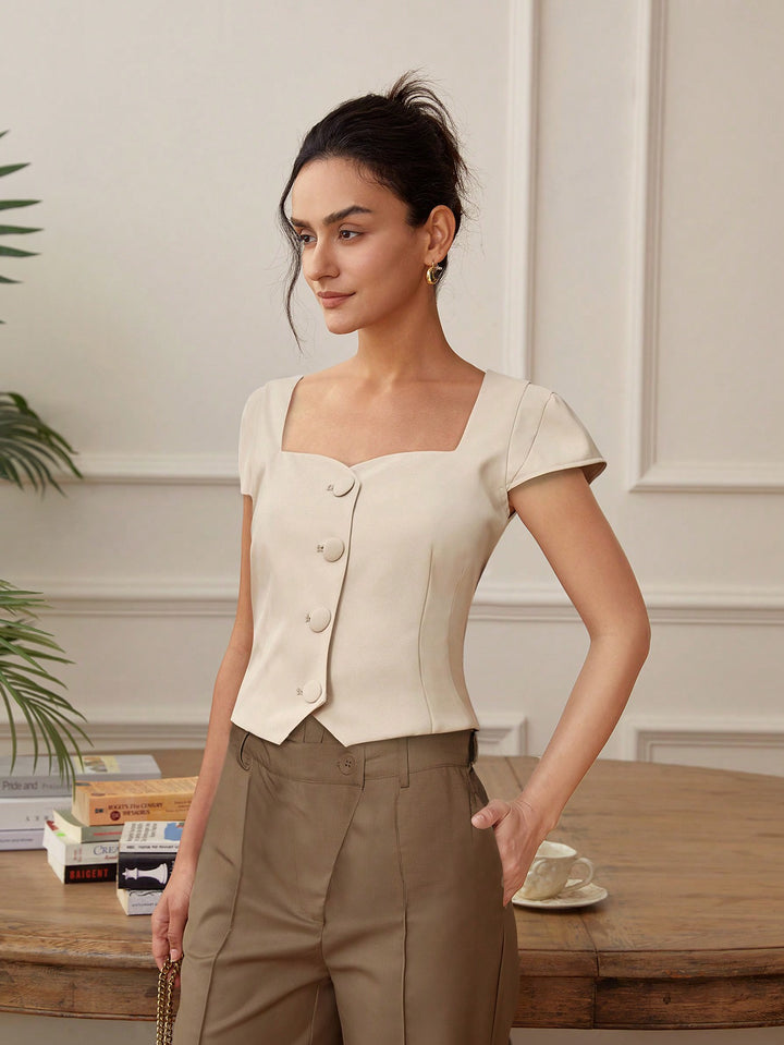 Cream Front Button  Top