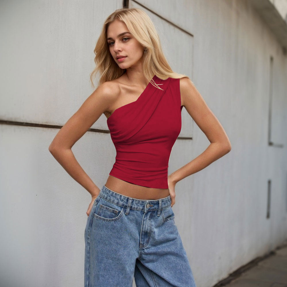 Red One Shoulder Asymmetrical Top