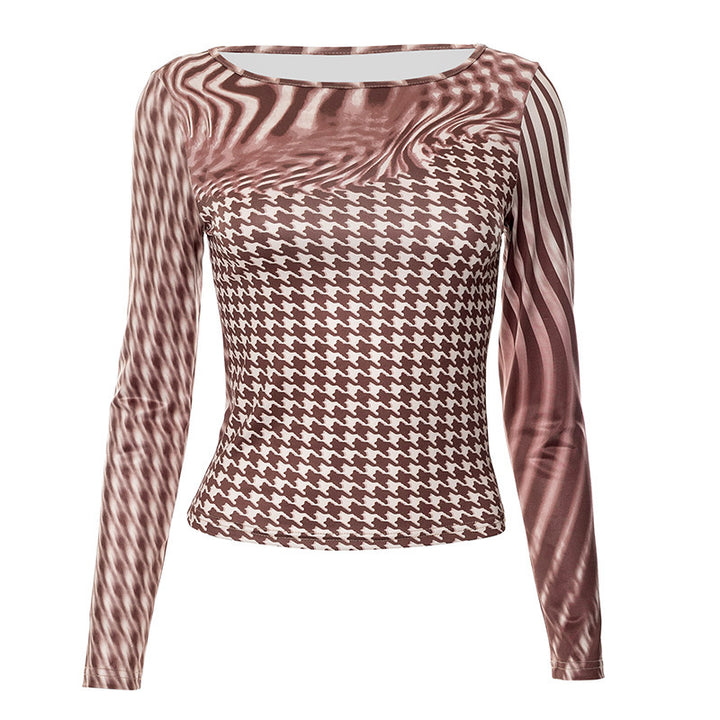 Brown Printed Fitted Tank Top