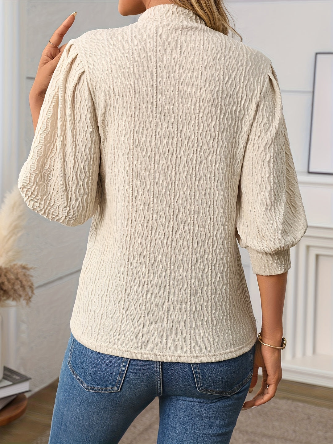 Cream Blouse With Balloon Sleeves