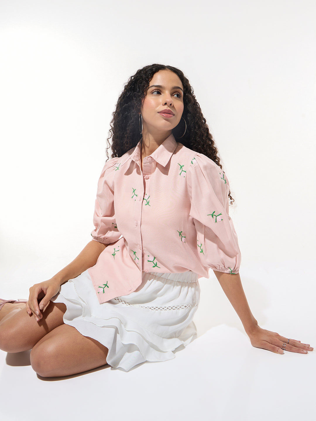 Pink Boxy Shirt With Embroidery Detail