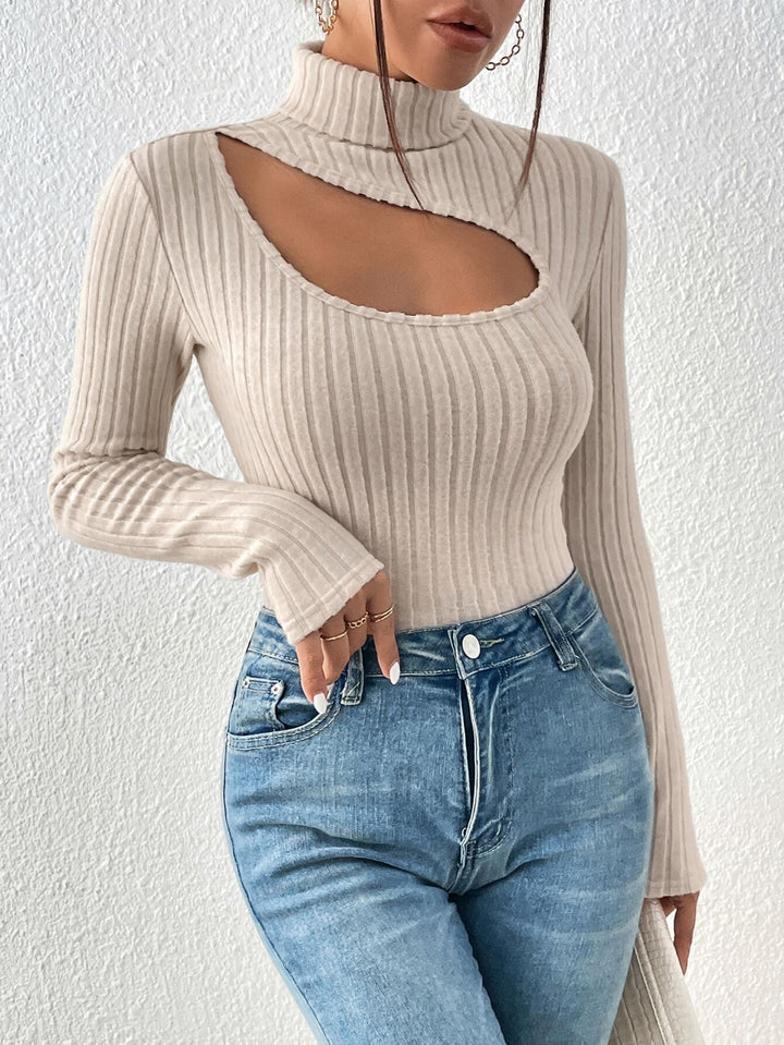 Cream Spaced Rib Cut Out Top