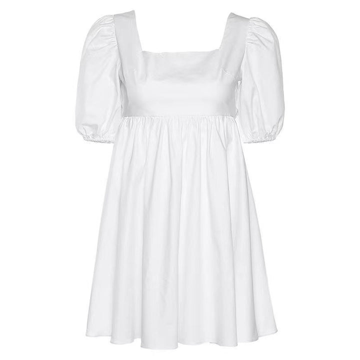 White Volume Sleeve Skater Dress