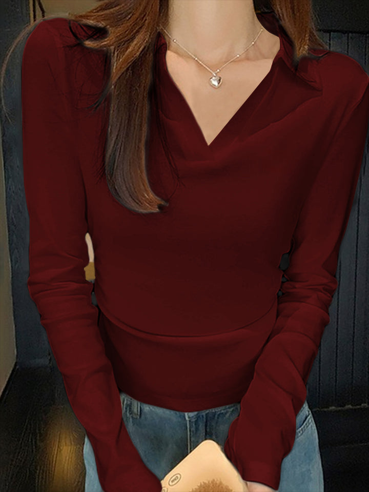 Wine Solid Collared Top