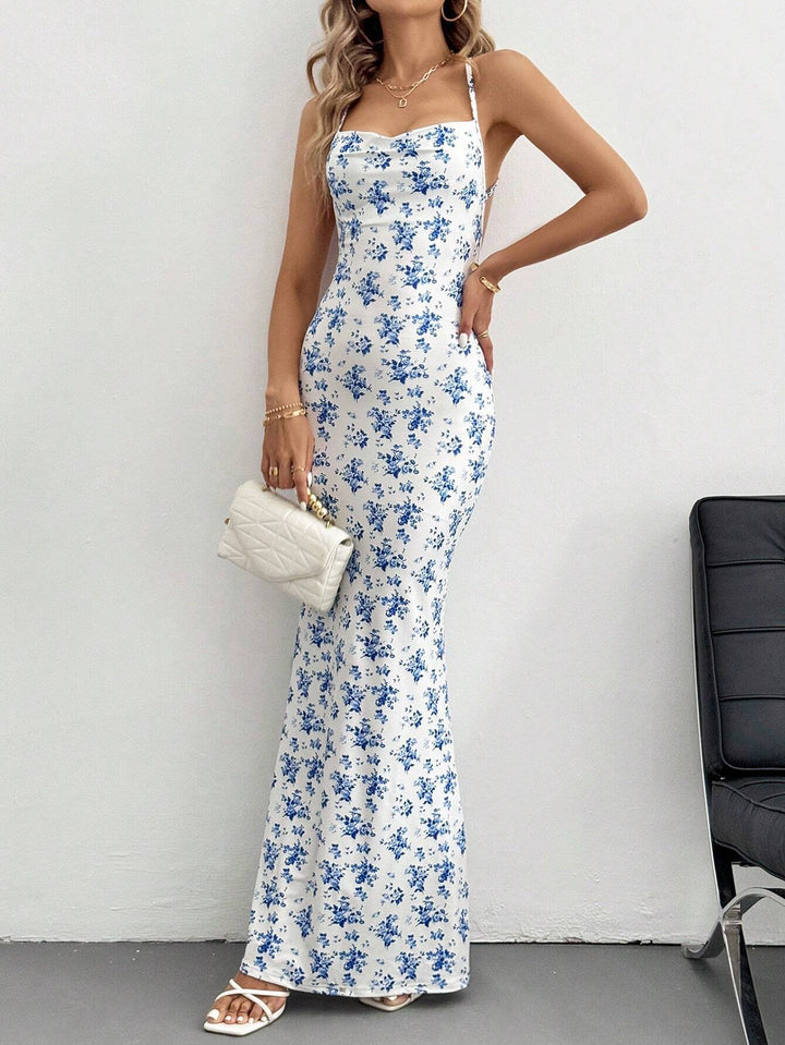 White Criss Cross Back Printed Dress