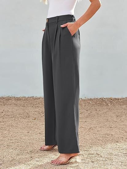 Charcoal Wide Leg Pleated Pants