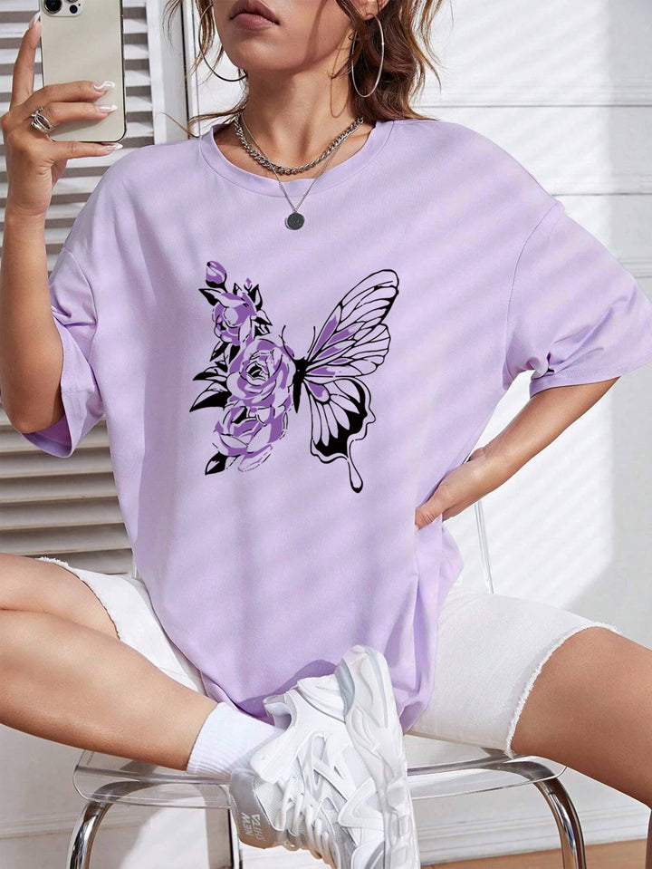 Purple Chest Print Graphic Tshirt