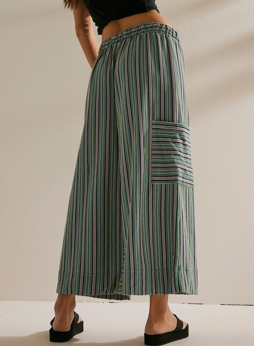 Green Stripe Straight Leg Pull On Trouser