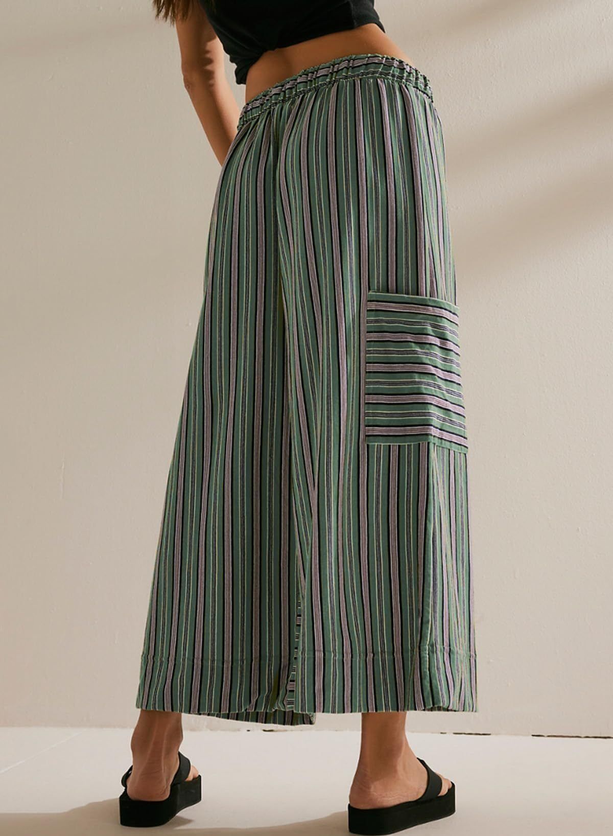 Green Stripe Straight Leg Pull On Trouser