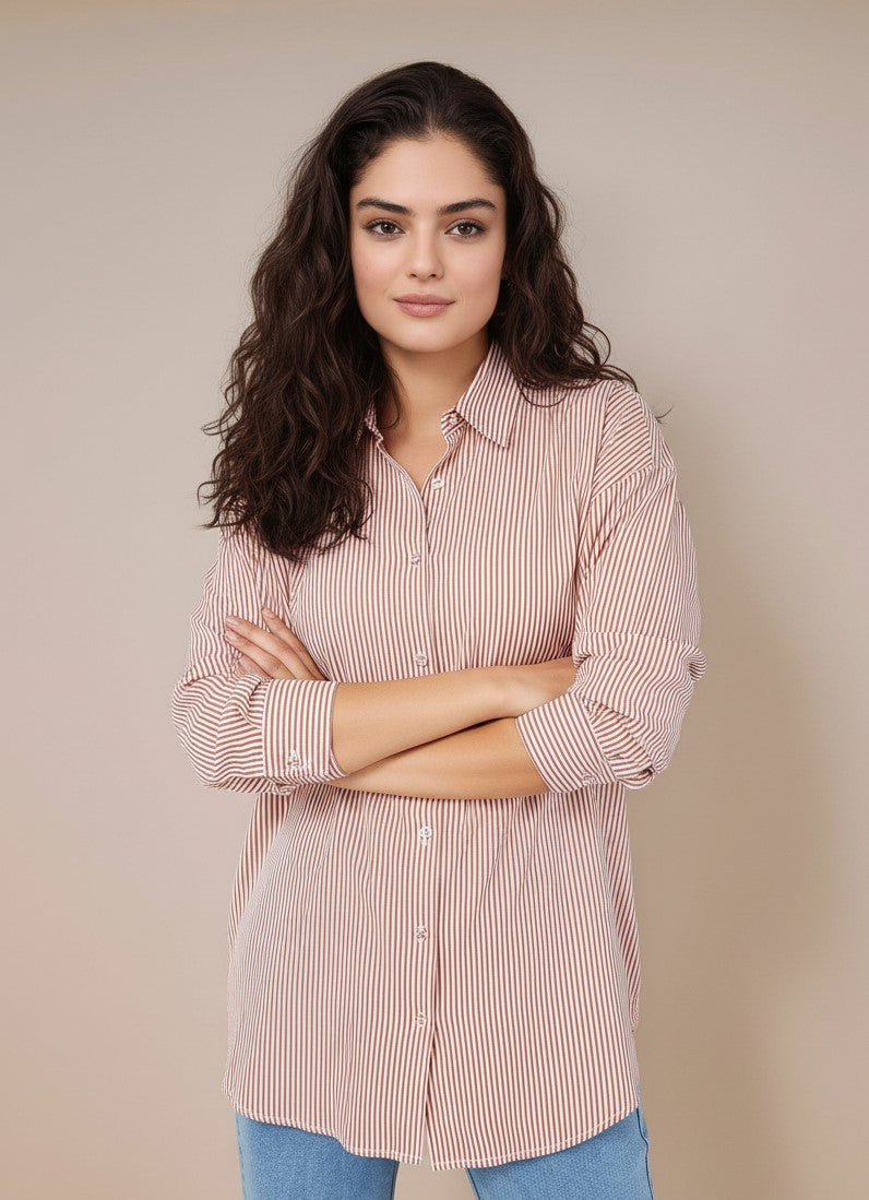 Red Abstract Print Collared Shirt
