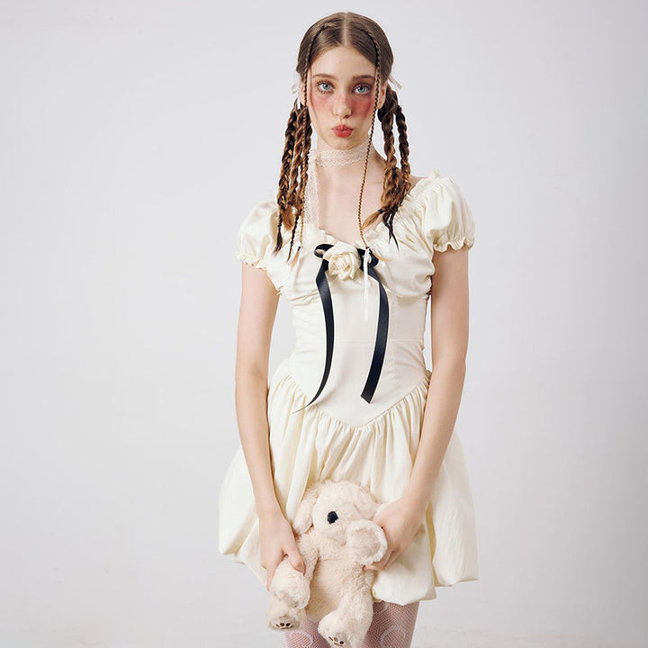Off White Drop Waist Fit And Flare Dress